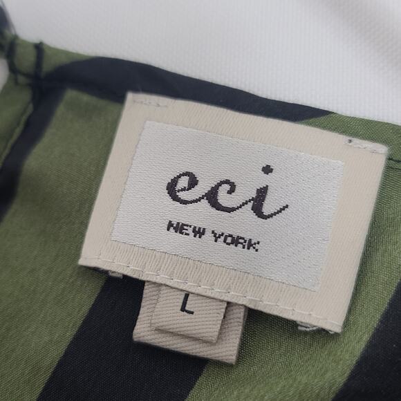 Eci Tunic Top 3/4 Sleeve Large Green Black Stripe Tunic Blouse Mod Witchy - Picture 2 of 10